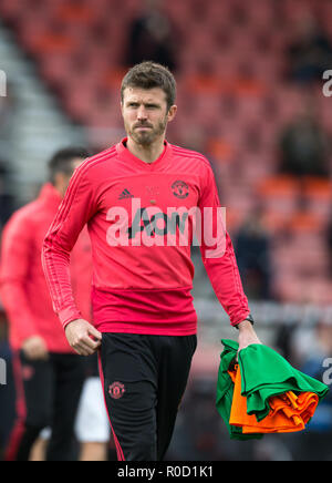 Bournemouth, UK. 03 Nov, 2018. Man Utd Trainer Michael Carrick während der Premier League Match zwischen London und Manchester United am Goldsands Stadion, Bournemouth, England am 3. November 2018. Foto von Andy Rowland. . (Foto darf nur für Zeitung und/oder Zeitschrift redaktionelle Zwecke. www.football-dataco.com) Credit: Andrew Rowland/Alamy leben Nachrichten Stockfoto