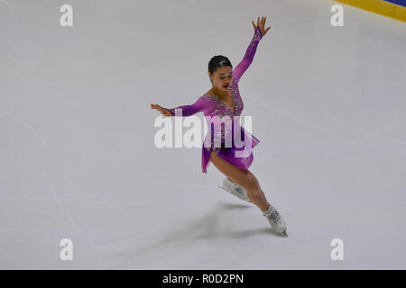 Helsinki, Finnland. 3. November 2018. Yuna Shiraiwa (JPN) während führt Damen Kür der ISU-GP von Eiskunstlauf Helsinki 2018 an der Helsinki Ice Hall (Helsingin Jaahalli) am Samstag, 03. November 2018. HELSINKI. (Nur redaktionelle Nutzung, eine Lizenz für die gewerbliche Nutzung erforderlich. Keine Verwendung in Wetten, Spiele oder einer einzelnen Verein/Liga/player Publikationen.) Credit: Taka Wu/Alamy leben Nachrichten Stockfoto