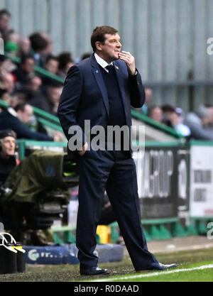 Edinburgh, Schottland, Großbritannien. 3. November 2018. Schottische Premiership - Hibernian v St Johnstone, Edinburgh, Midlothian, Großbritannien. 03,11, 2018. Bild zeigt: eine nachdenkliche St Johnstone Manager, Tommy Wright, als Hibs spielen Wirt nach St Johnstone an Ostern Road Stadium, Edinburgh Credit: Ian Jacobs/Alamy leben Nachrichten Stockfoto