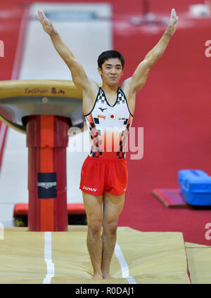 Doha, Katar. 3. November, 2018. Shirai Kenzo von Japan konkurriert während vault Finale bei den 2018 Abb. Gymnastics World Championships in Doha, der Hauptstadt von Katar, November 3, 2018 der Männer. Credit: Nikku/Xinhua/Alamy leben Nachrichten Stockfoto