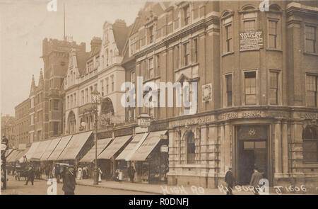 Jahrgang fotografische Postkarte des High Road, Kilburn, London, England Stockfoto