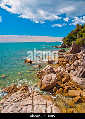 Felsige Küste im Abel Tasman National Park, Neuseeland Stockfoto