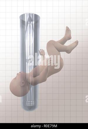 Baby und Reagenzglas, konzeptionelle Darstellung. Stockfoto