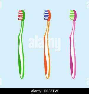 Mehrfarbige Zahnbürsten. Violett, Grün Orange Vector Illustration Stock Vektor