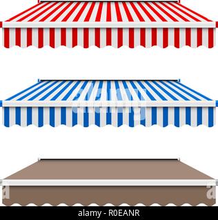 Gestreift und einfarbig Vektor Markisen für Shop, Café. Design Elemente isoliert auf weißem Hintergrund Stock Vektor