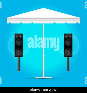 Werbeartikel Quadratische weiße Leere Werbung Outdoor Garten oder Sonnenschirm Sonnenschirm. Party Musik Vector Template Stock Vektor