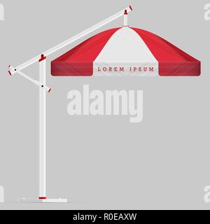 Rote und Weiße runde Regenschirm mit Klappmechanismus. Vektor Markise für Shop, Café. Vorlage bereit, Design Element Stock Vektor