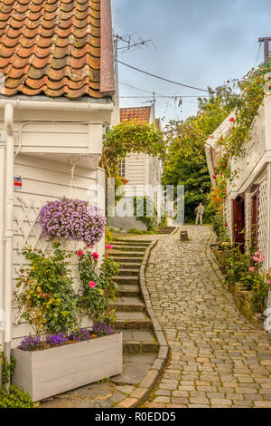 Alte Stadthäuser aus Holz Stavanger Norwegen Stockfoto