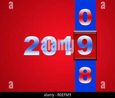 Ein Beispiel für ein glückliches neues Jahr 2019. Stockfoto