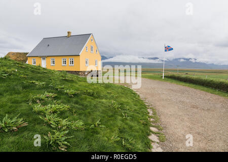 VERMAHLID, ISLAND - AUGUST 2018: traditionelle isländische Häuser in Glaumbaer folk Heritage Museum. Stockfoto