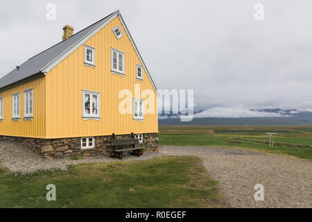 VERMAHLID, ISLAND - AUGUST 2018: traditionelle isländische Häuser in Glaumbaer folk Heritage Museum. Stockfoto