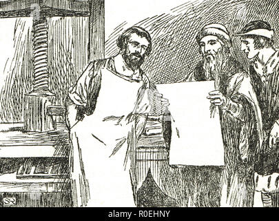 Gutenberg, der seine erste Beweis Stockfoto