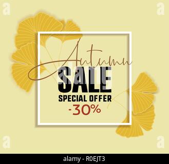Ginkgo Biloba Blätter. Verkauf Banner. Gelbe Plakat. Stock Vektor