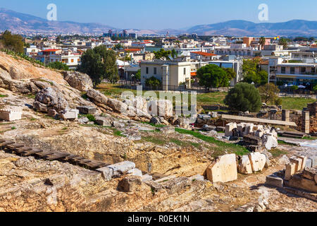 Die archäologische Stätte von Eleusis (oder Eleusina), eine heilige Stätten des antiken Griechenland. Es war die Stadt der Demeter, Göttin der Landwirtschaft. Stockfoto