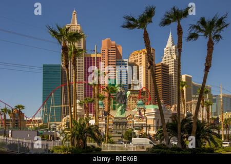 LAS VEGAS, NV, USA - 12. Sptember 2018: Downtown, Las Vegas Strip, tagsüber. Sehenswürdigkeiten, Hotels, Kasinos. Stockfoto