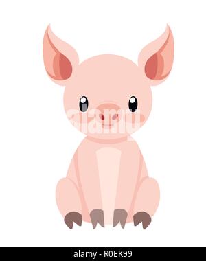 Nettes Schwein sitzend. Cartoon Character Design. Flache kleine Schweinchen. Vector Illustration auf weißem Hintergrund. Stock Vektor