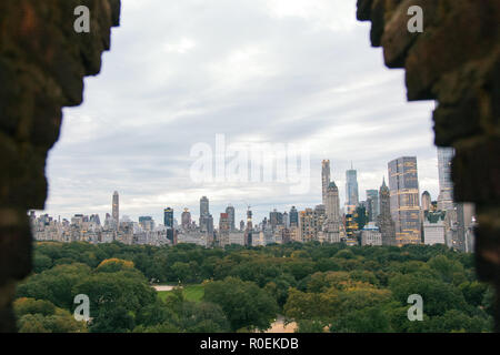 Blick auf den Central Park aus der obersten Etage des West Side YMCA Hostel, Manhattan, New York City, Vereinigte Staaten von Amerika. Stockfoto