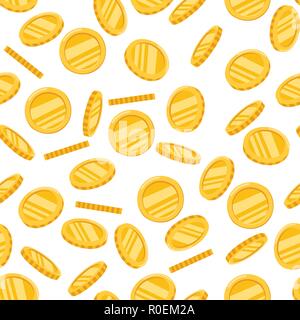 Nahtlose Muster. Der goldene Münzen. Gold geld Symbol. Wachstum, Einkommen, Investitionen. Flache Vector Illustration auf weißem Hintergrund. Stock Vektor