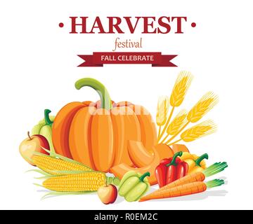 Harvest Festival Banner. Frisches Gemüse flachem Design. Herbst Plakat Design. Vector Illustration auf weißem Hintergrund. Stock Vektor