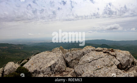 Blick von Puig de Galatzo nach Palma de Mallorca und und Badia de Palma in Wetter, Mallorca, Spanien Stockfoto