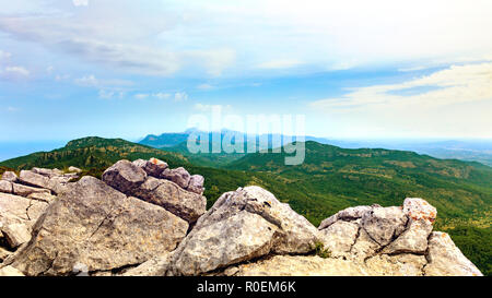 Blick über die Serra de Tramuntana von Puig de Galatzo Mallorca, Mallorca, Spanien Stockfoto