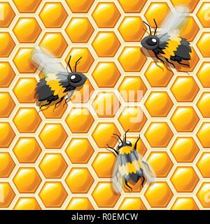 Nahtlose Muster. Wabe und Bienen Flat Style. Vector Illustration. Medizinische abstraktes Muster, Honig natürliches Produkt. Stock Vektor