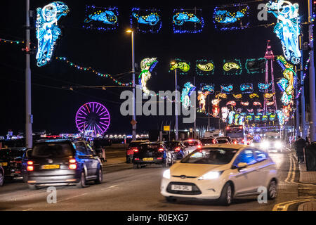 Blackpool Großbritannien, 4. November 2018. Wetter news. Eine milde und etwas langweiligen Abend in Blackpool heute Abend als die Leuchten werden zum letzten Mal in der Saison 2018. © Gary Telford/Alamy leben Nachrichten Stockfoto