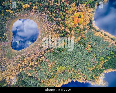 Luftaufnahme der schönen Landschaft der Masuren Region im Herbst Jahreszeit, Kacze See, Polen Stockfoto