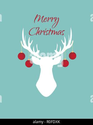 Vector Illustration von Weihnachten Hirsch mit roten Weihnachtskugeln. Urlaub Hintergrund. Stock Vektor