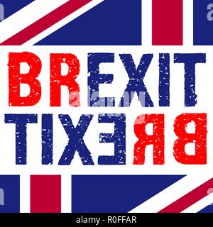 Brexit Text Design Konzept. Vereinigtes Königreich Ausstieg aus der Europäischen Union. Distressed blauen und roten Buchstaben mit Elementen der britischen Flagge. Stock Vektor