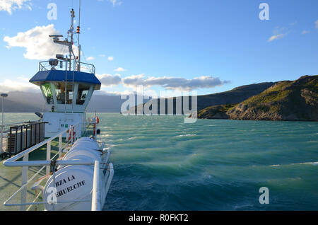 Fähre am Lago Gral Carrera, Chile Chico, Chile Stockfoto