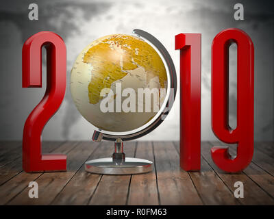 2019 Frohes neues Jahr weltweit. 3D-Darstellung Stockfoto