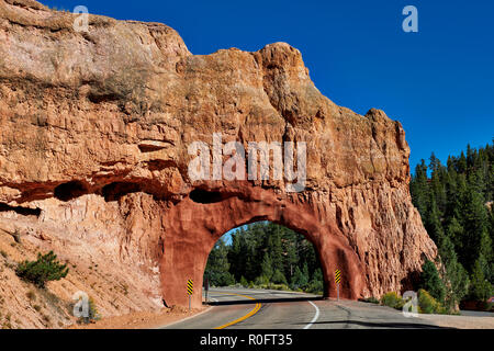 Straße durch Arch im Red Canyon in Dixie National Forest, Utah, USA, Nordamerika Stockfoto