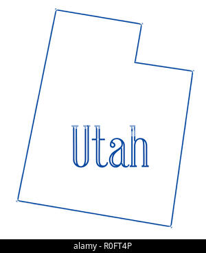 Der Umriß des Staates Utah auf weißem Hintergrund Stockfoto