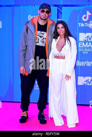 Afrojack und Elettra Lamborghini Teilnahme an den MTV Europe Music Awards 2018 im Bilbao Exhibition Centre statt, Spanien Stockfoto