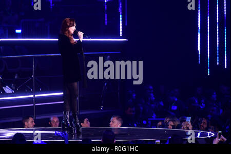 Lindsay Lohan auf der Bühne bei den MTV Europe Music Awards 2018 im Bilbao Exhibition Centre statt, Spanien. Stockfoto