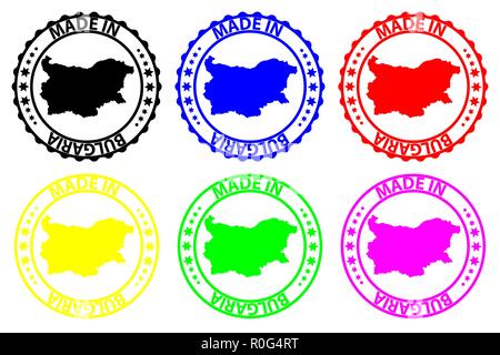 In Bulgarien - Stempel - Vektor, Bulgarien Karte Muster - Schwarz, Blau, Grün, Gelb, Lila und Rot Stock Vektor