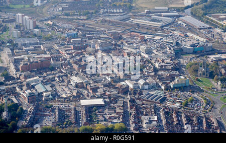 Luftaufnahme von Doncaster, South Yorkshire, Nordengland, UK, gleisbauarbeiten in der Nähe der Stadt Stockfoto