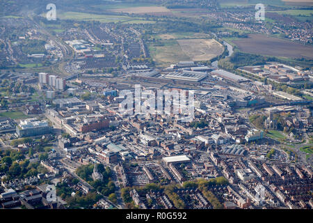 Luftaufnahme von Doncaster, South Yorkshire, Nordengland, UK, gleisbauarbeiten in der Nähe der Stadt Stockfoto