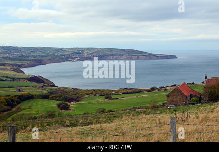 Landschaft der Küstenregion von Ravenscar in Richtung Robin Hoods Bay und Whitby Stockfoto