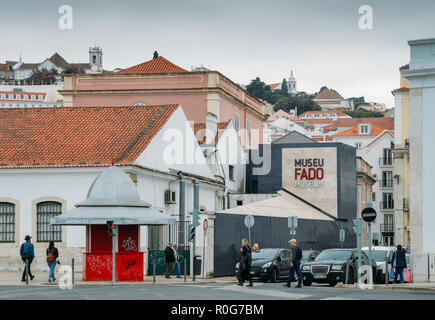 Lissabon, Portugal - Nov 3, 2018: Fassade des Fado Museum Gebäude in Alfama, Lissabon, Portugal Stockfoto