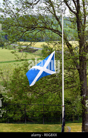 Ein Schottischer Saltire Flagge auf Halbmast fliegen Stockfoto