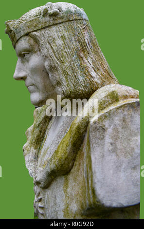 Ein Porträt von König Richard III. von England (von einer Statue in Middleham Castle, Yorkshire). Während seiner Jugend, Richard entwickelte Idiopathische Skoliose, Deformität der Wirbelsäule Stockfoto