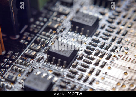 Platine mit Chip Nahaufnahme für Hintergrund Stockfoto