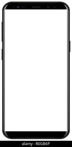 Marke neues Smartphone schwarz mit weißer Bildschirm mockup. Vorderansicht des modernen android Multimedia smart phone einfach zu bearbeiten und Ihr Image. Stockfoto