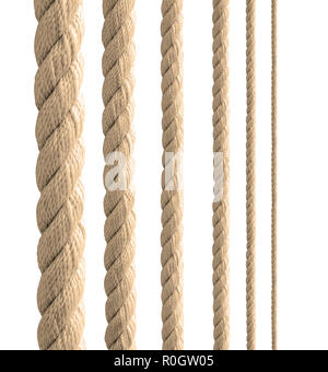 Sammlung von verschiedenen Seile string auf weißem Hintergrund. Stockfoto