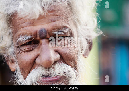 Tiruvannamalai in Tamil Nadu, Indien, 31. Januar 2018: Indische älterer Mann Nahaufnahme portrait Stockfoto