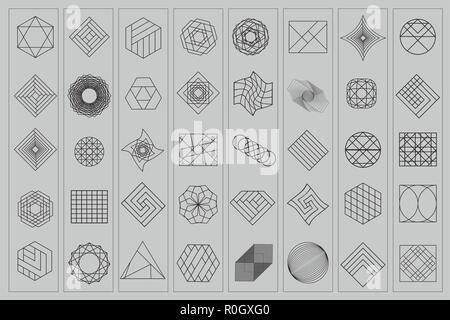 Set mit geometrischen Formen. Trendy hipster Hintergrund und Logos. Religion, Philosophie, Spiritualität, Okkultismus Symbole Sammlung Stock Vektor