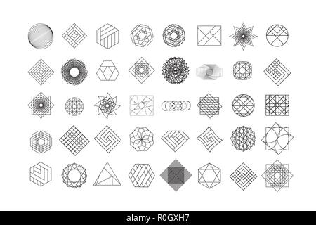 Set mit geometrischen Formen. Trendy hipster Hintergrund und Logos. Religion, Philosophie, Spiritualität, Okkultismus Symbole Sammlung Stock Vektor