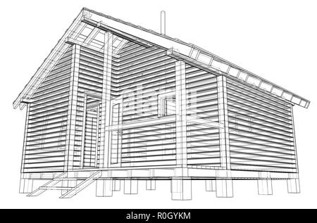 Skizze des Kleinen Hauses. Vektor Rendering von 3d Stock Vektor